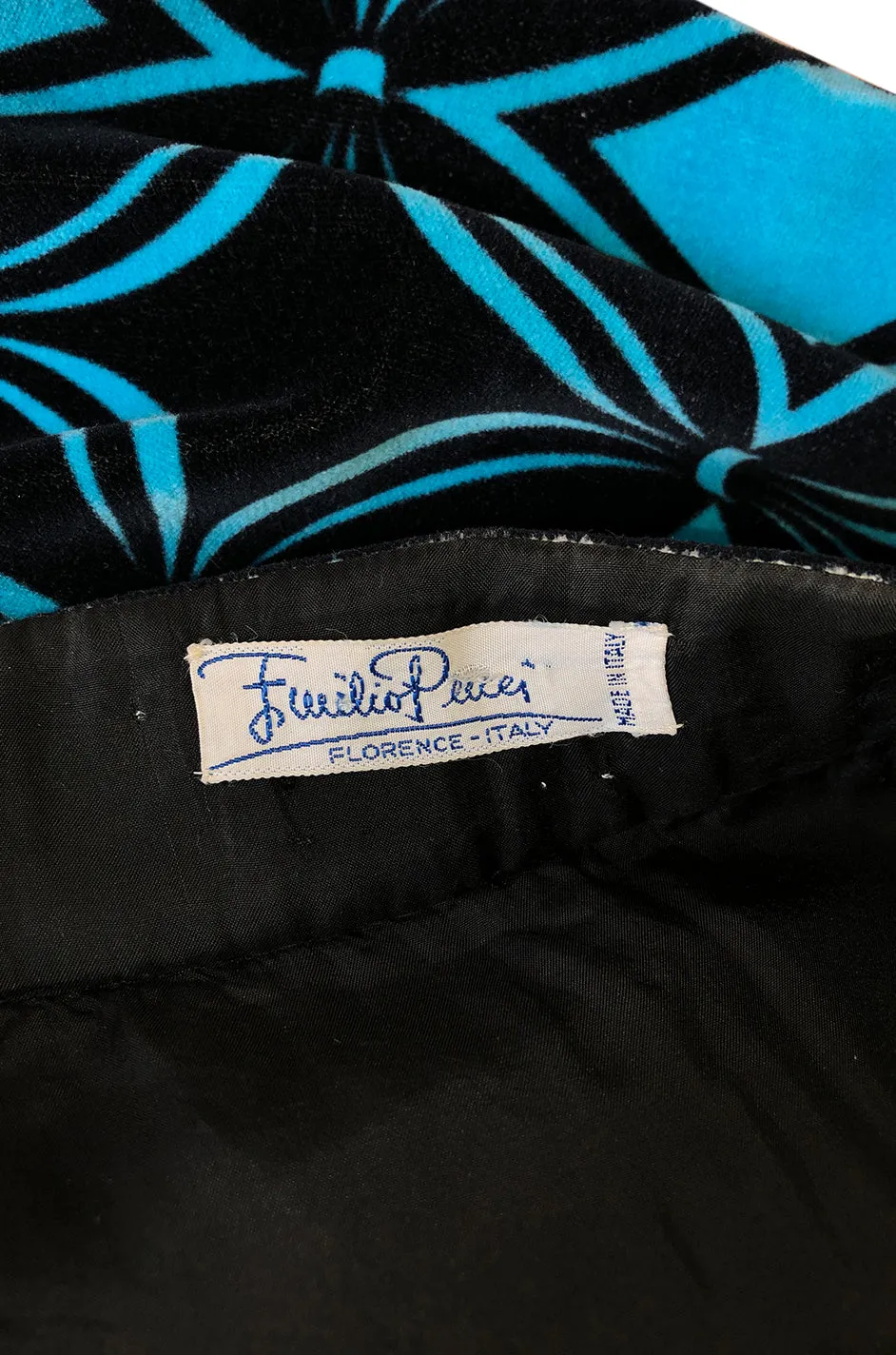 1960s Emilio Pucci Blue & Black Stunning Tassel Print Velvet Maxi Skirt