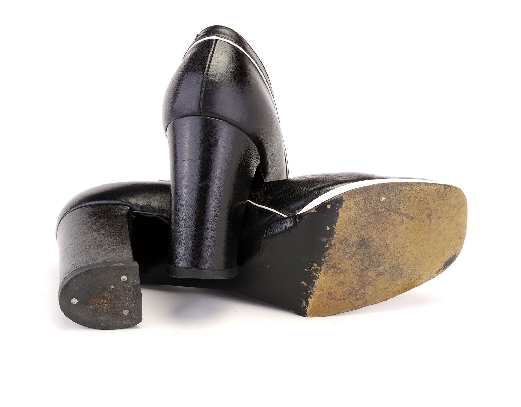 1970s Black & White Platform Pumps by Bellesco UK 6