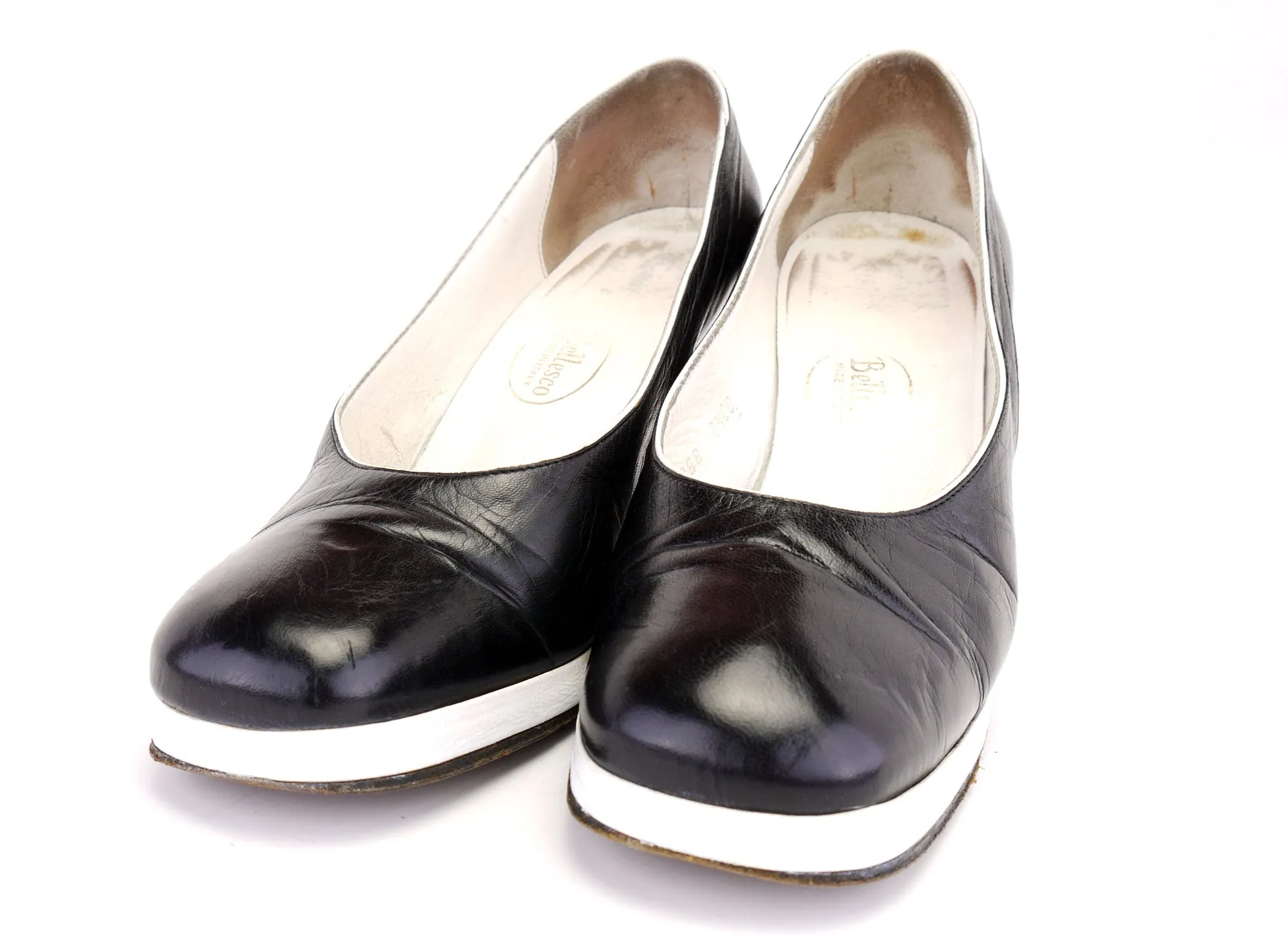 1970s Black & White Platform Pumps by Bellesco UK 6