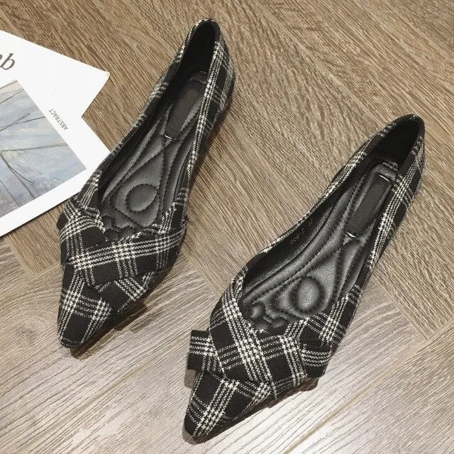 2021 NEWEST Striped Style Basic Women's Flat Shoes Spring Autumn Pointed Toe Bowtie Woman Loafers Lady Work Single Shoes Black