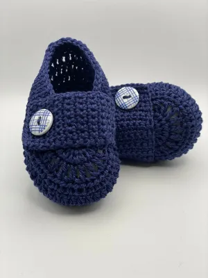3-6 Month Knitted Blue Botton Shoe