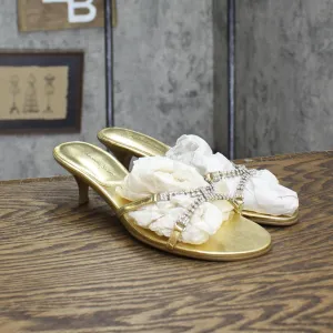 Adam Smith Womens Vintage Alex Rhinestone Low Heels Gold Yellow 6M