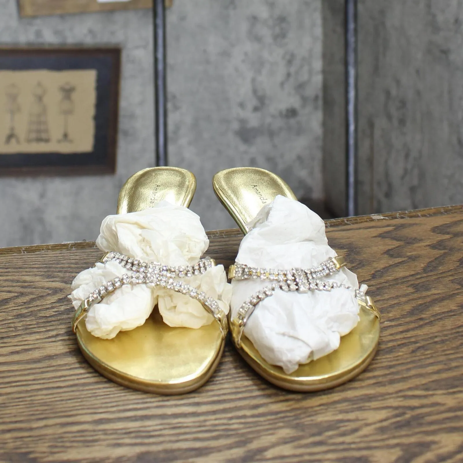 Adam Smith Womens Vintage Alex Rhinestone Low Heels Gold Yellow 6M