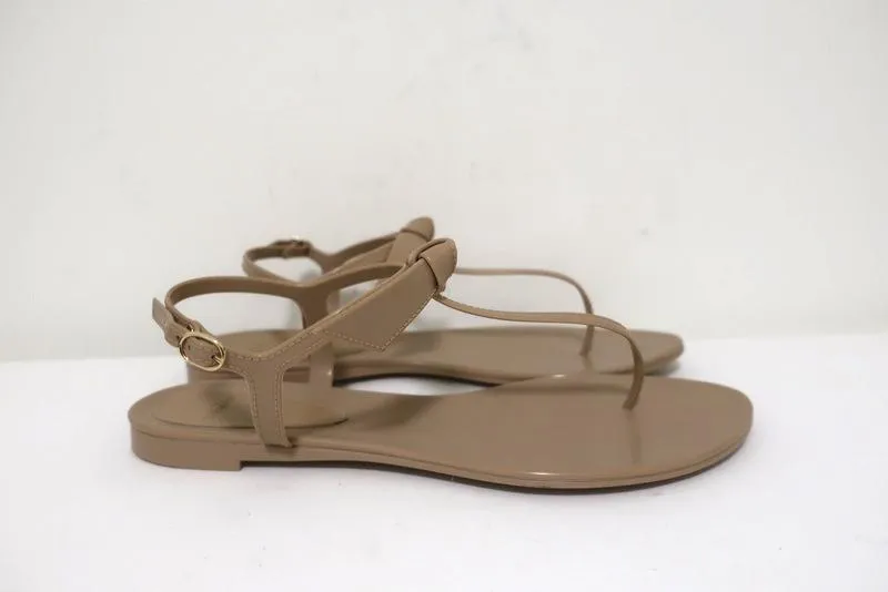 Alexandre Birman Clarita Jelly Bow Sandals Beige Size 41 T-Strap Flats NEW