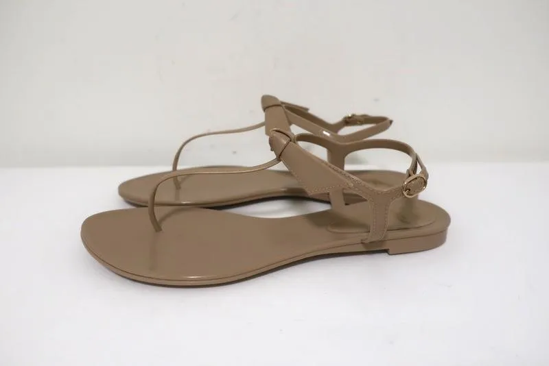 Alexandre Birman Clarita Jelly Bow Sandals Beige Size 41 T-Strap Flats NEW