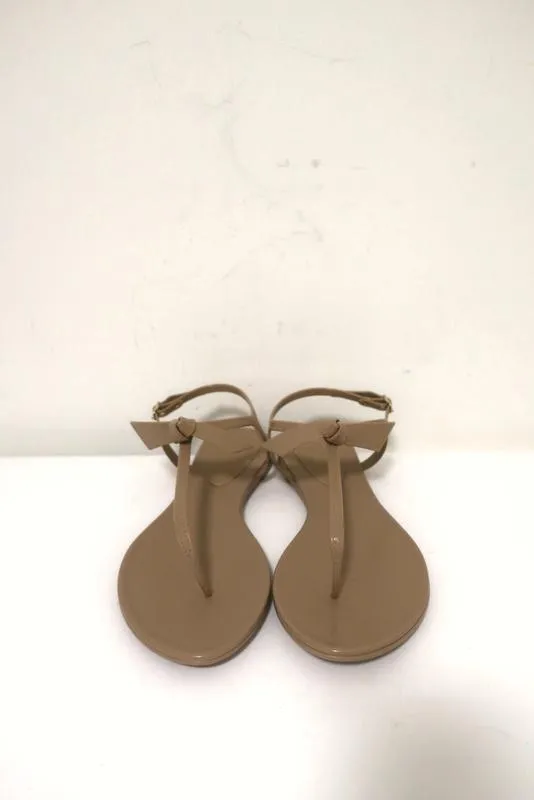 Alexandre Birman Clarita Jelly Bow Sandals Beige Size 41 T-Strap Flats NEW