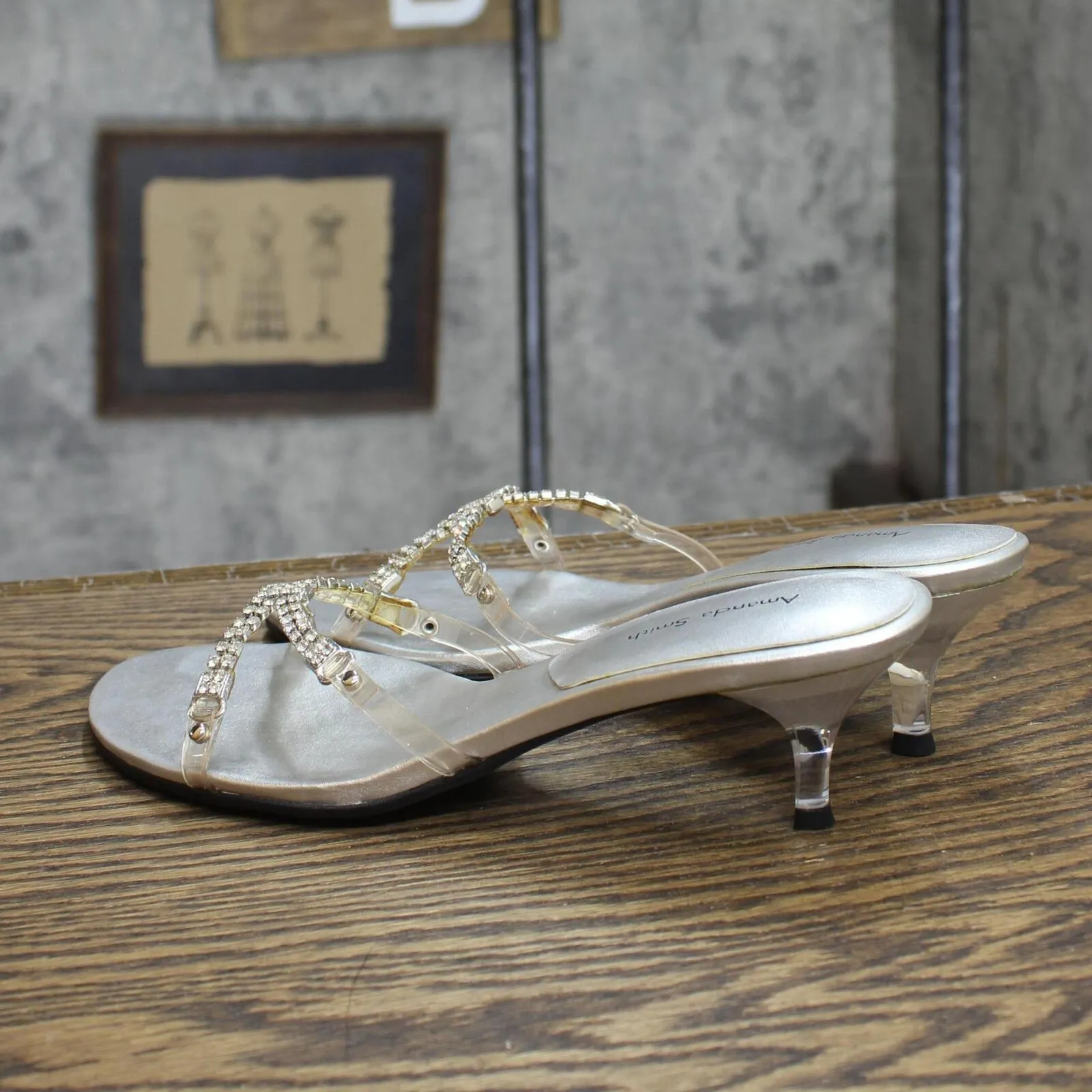 Amanda Smith Womens Vintage Rhinestone Short Heels 16741710576536 Silver Gray 6M