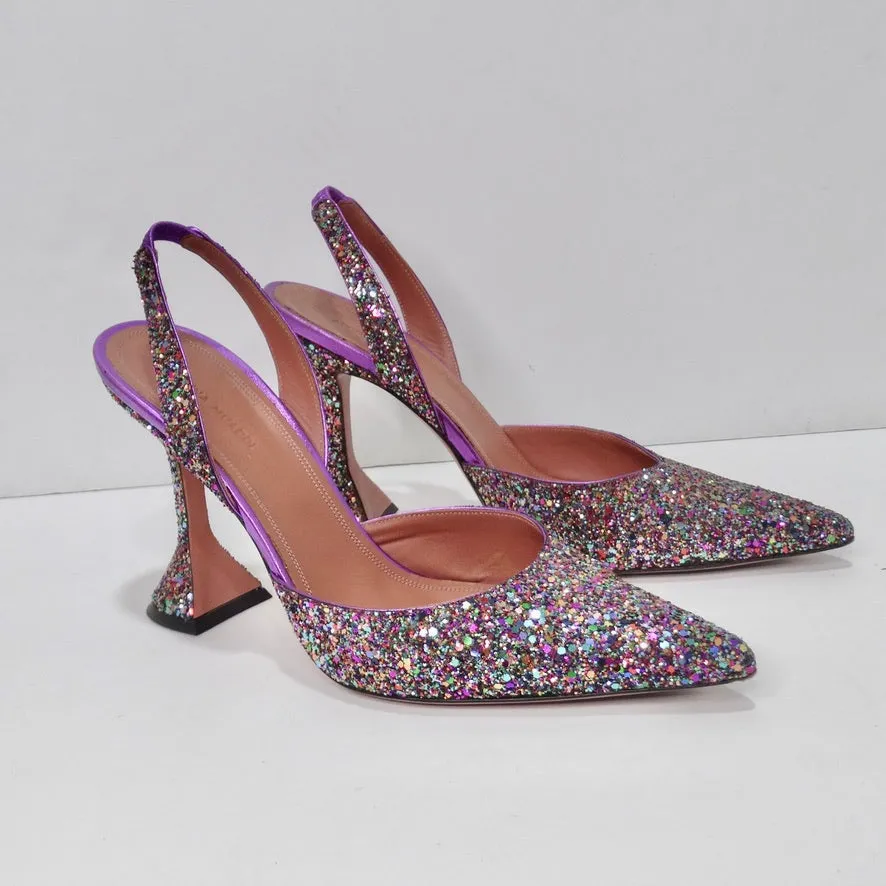 Amina Muaddi Holli Slingback Glitter Pumps