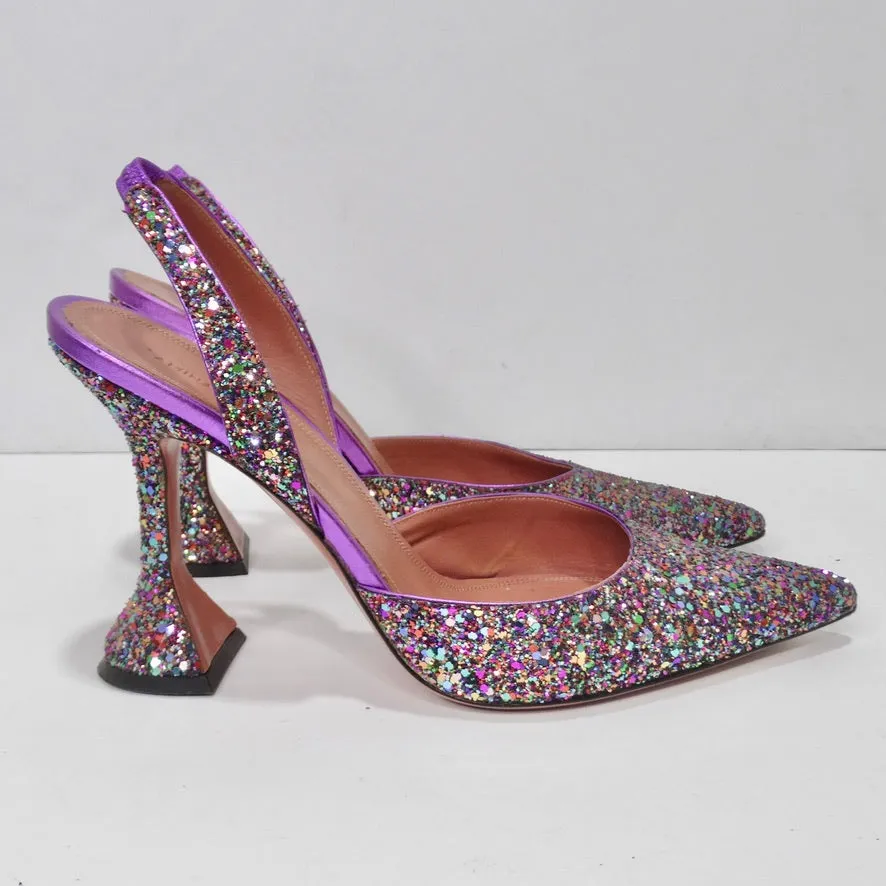 Amina Muaddi Holli Slingback Glitter Pumps