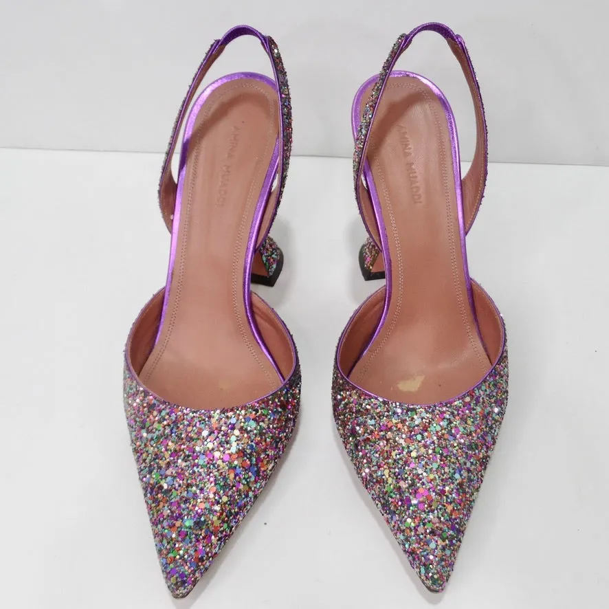 Amina Muaddi Holli Slingback Glitter Pumps