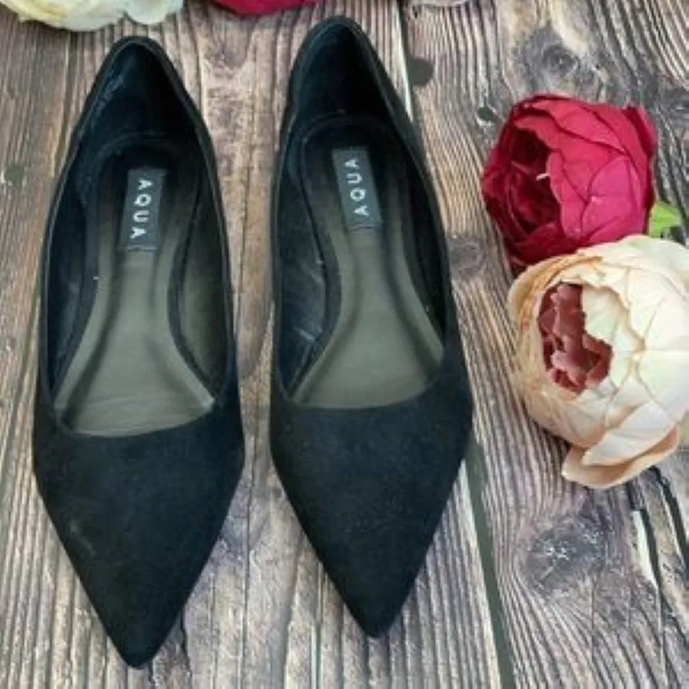 Aqua Black Suede Abel Pointed Toe Flats 8M