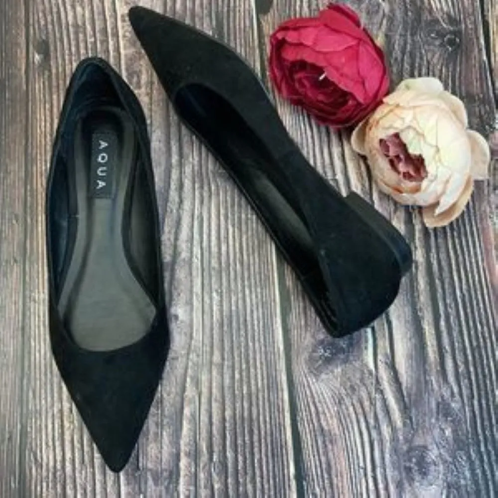 Aqua Black Suede Abel Pointed Toe Flats 8M