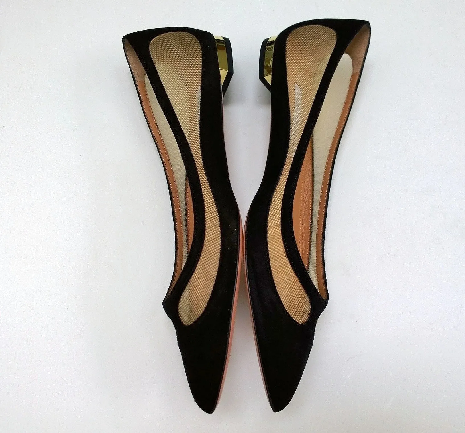 Aquazzura Amal Black Suede and Mesh Cutout Flats Pointy Shoes NIB
