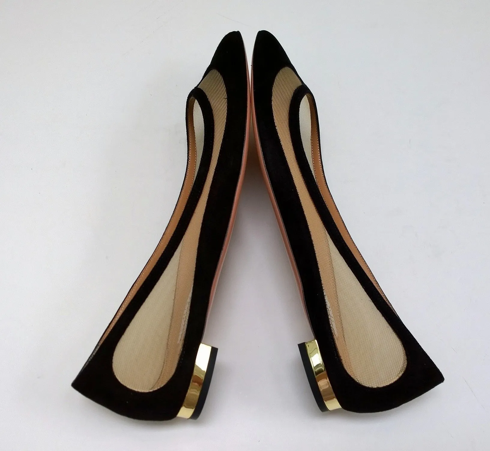 Aquazzura Amal Black Suede and Mesh Cutout Flats Pointy Shoes NIB