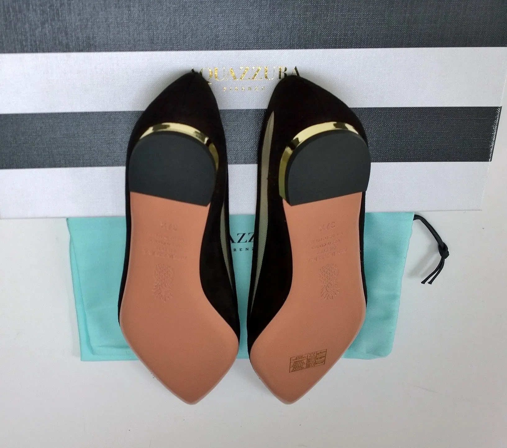 Aquazzura Amal Black Suede and Mesh Cutout Flats Pointy Shoes NIB