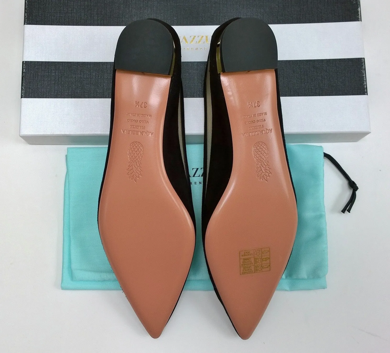 Aquazzura Amal Black Suede and Mesh Cutout Flats Pointy Shoes NIB