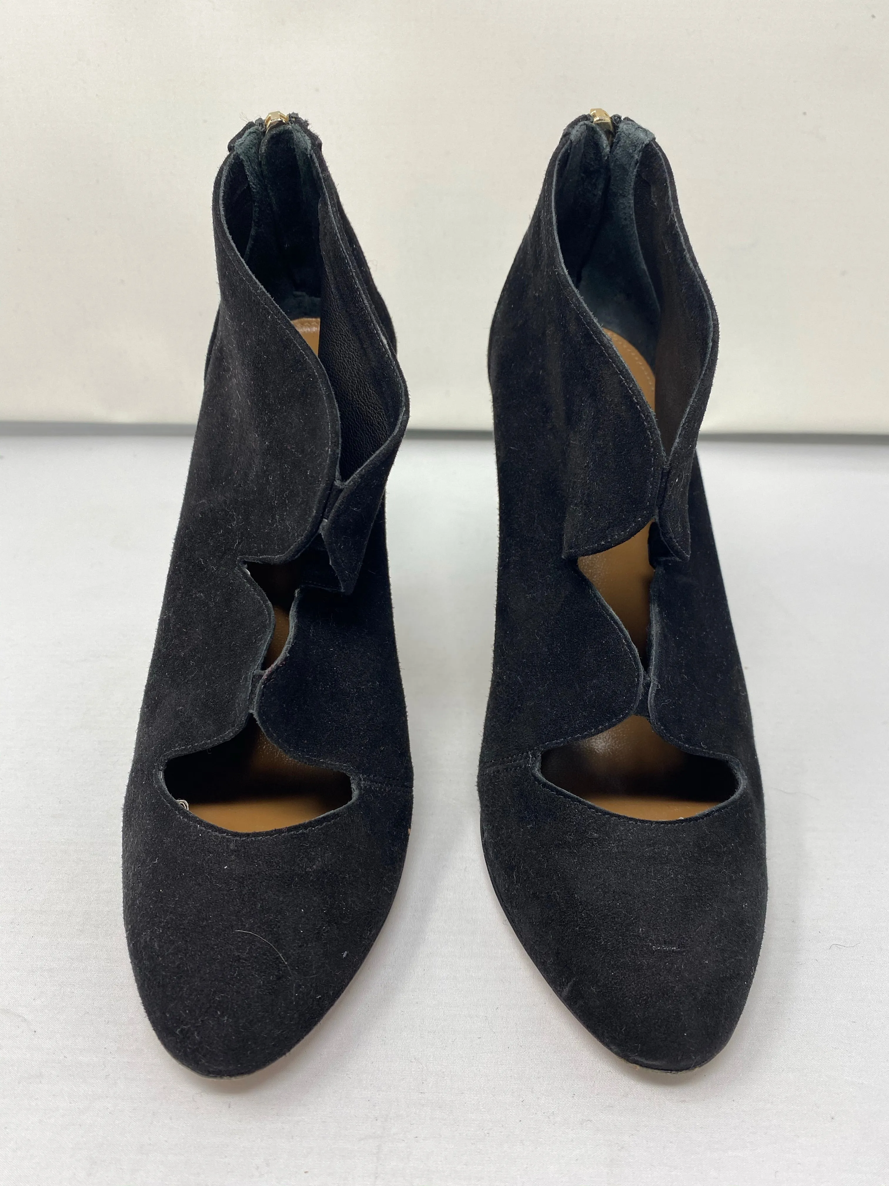 Aquazzura Black Black Suede Closed toe Scalloped Back Zip Heel
