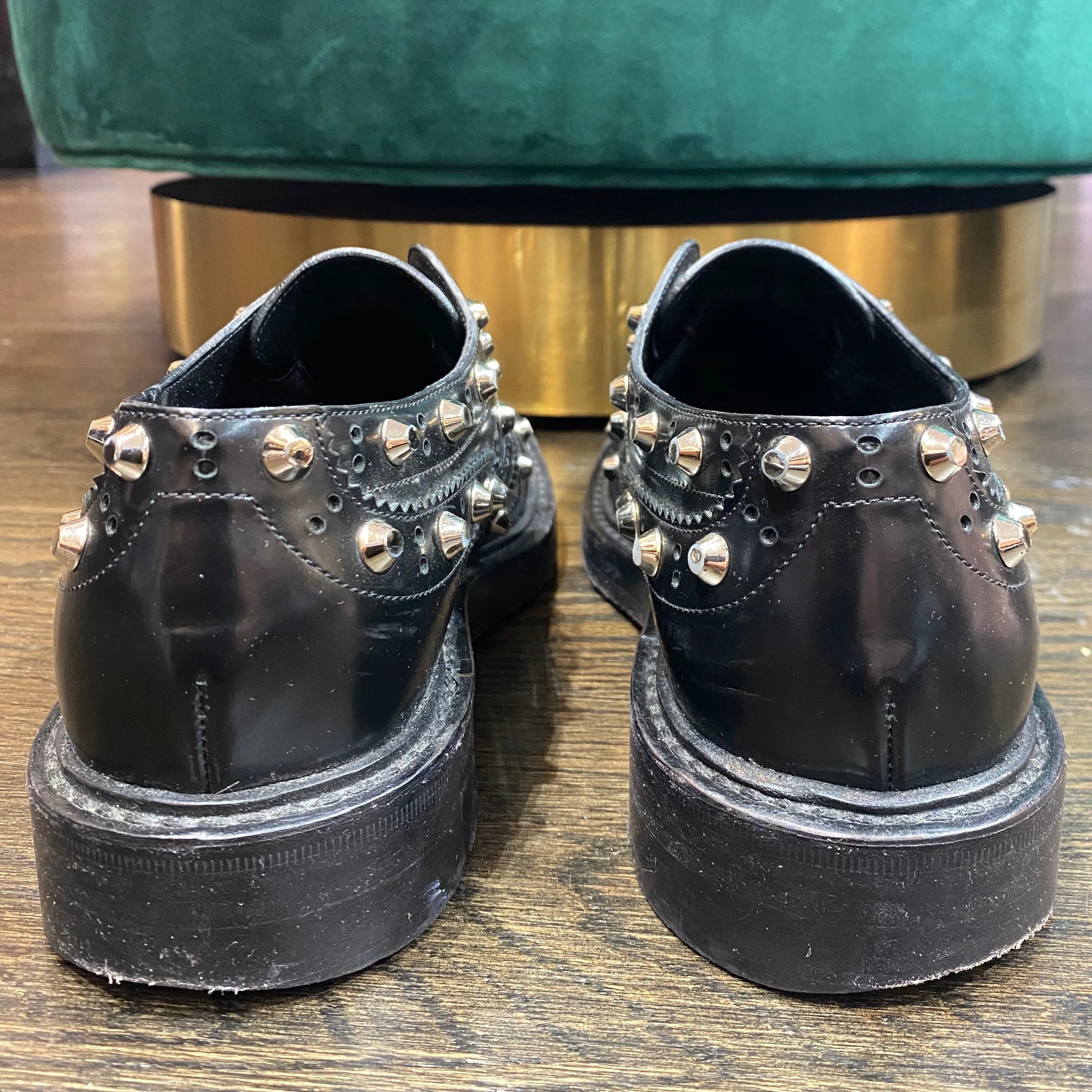 Balenciaga Black Leather Silver Studded Wingtips