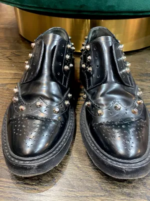 Balenciaga Black Leather Silver Studded Wingtips