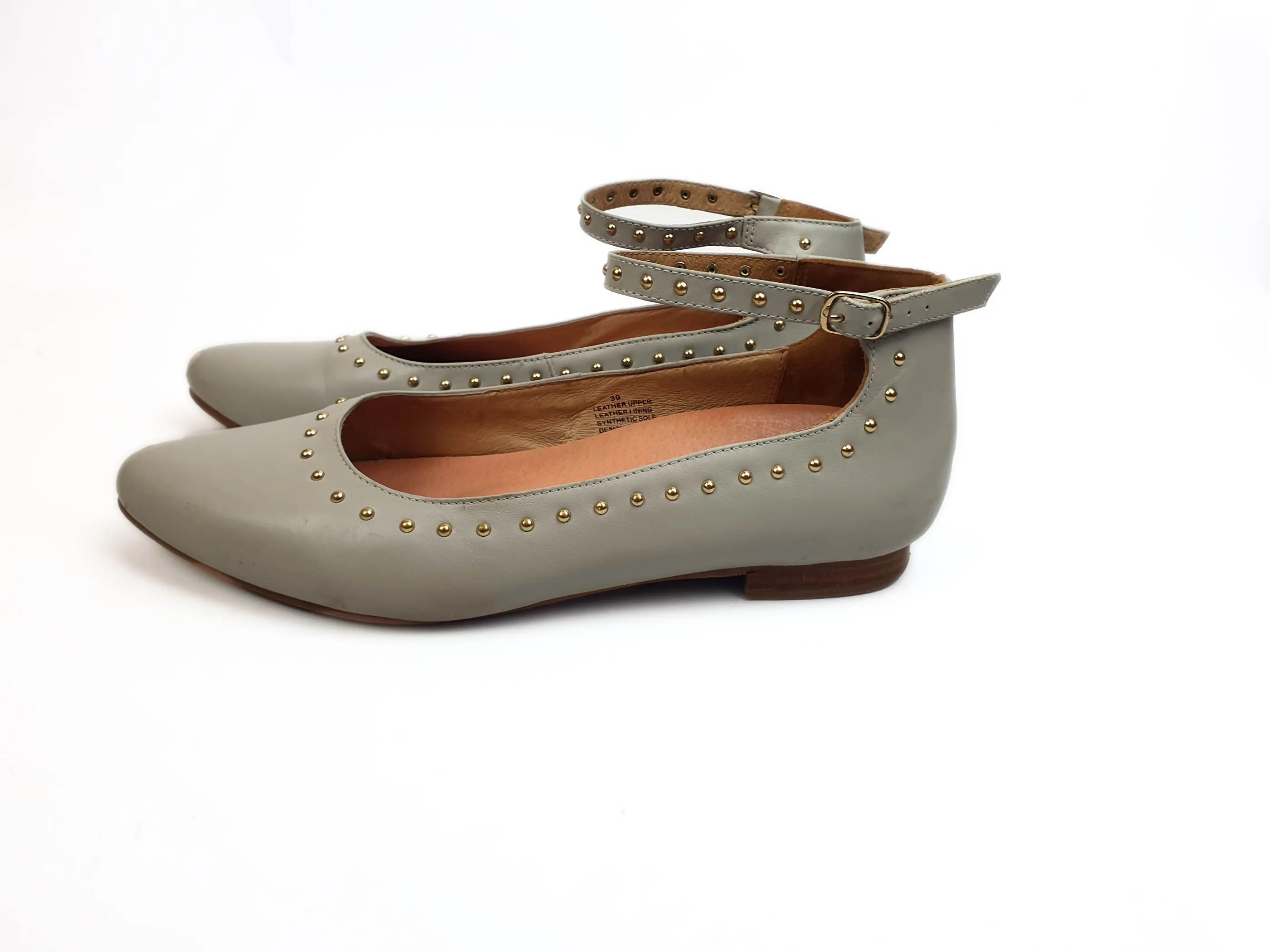 Bared grey leather shoes with ankle strap size 39