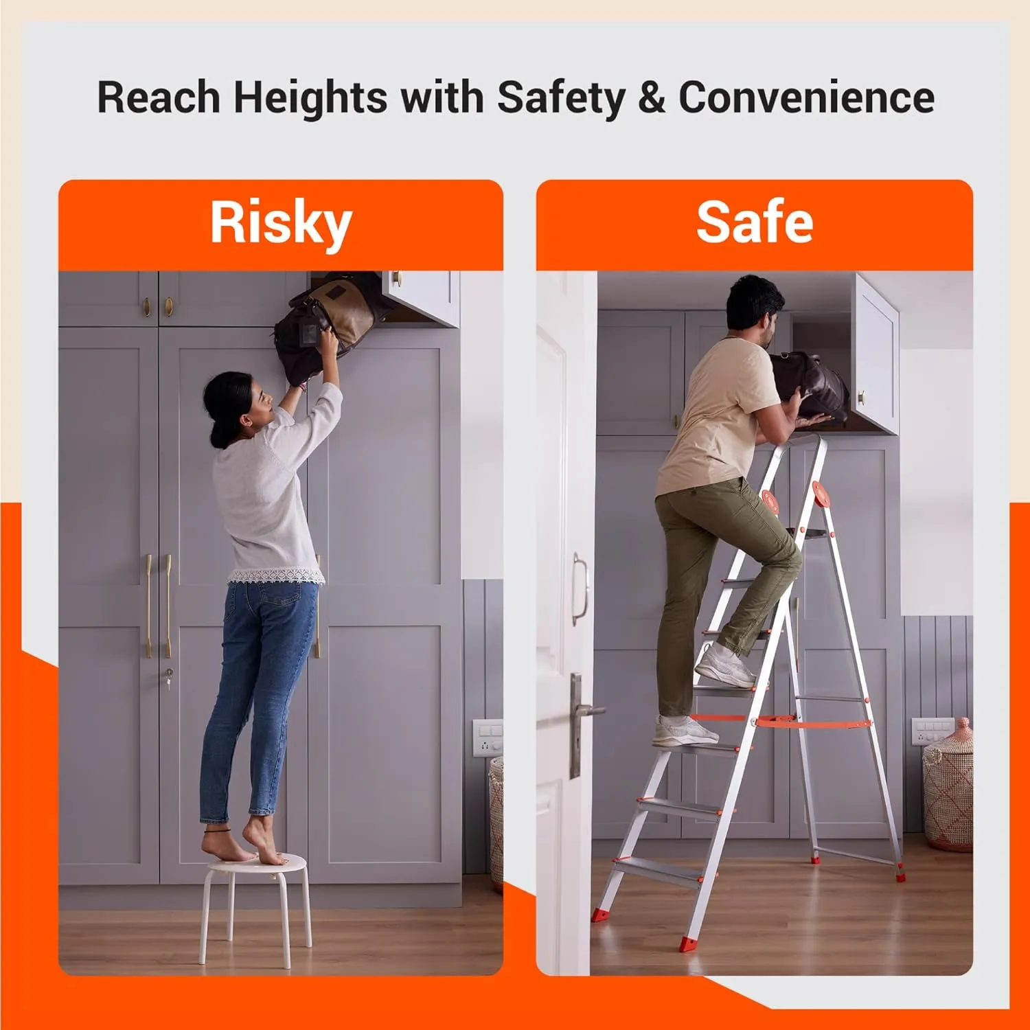 Bathla Advance Carbon - 3 Step Foldable Aluminium Ladder For Home (Black)