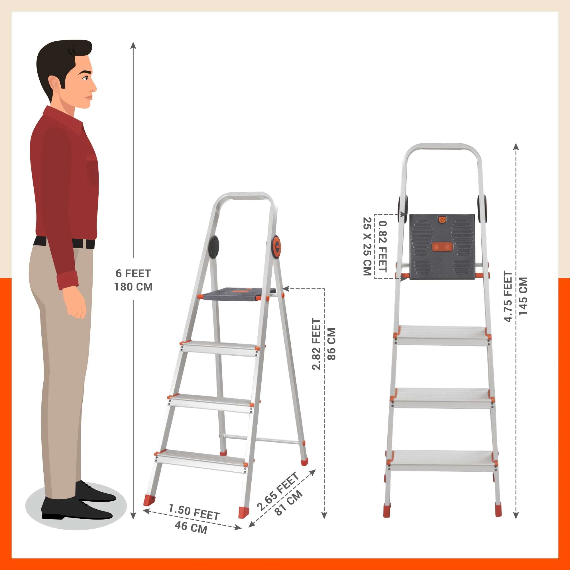 Bathla Advance Pro 4-Step Foldable Aluminium Ladder for Home | Heavy Duty & Anti-Slip Steps | 7 Year Manufacturer Warranty