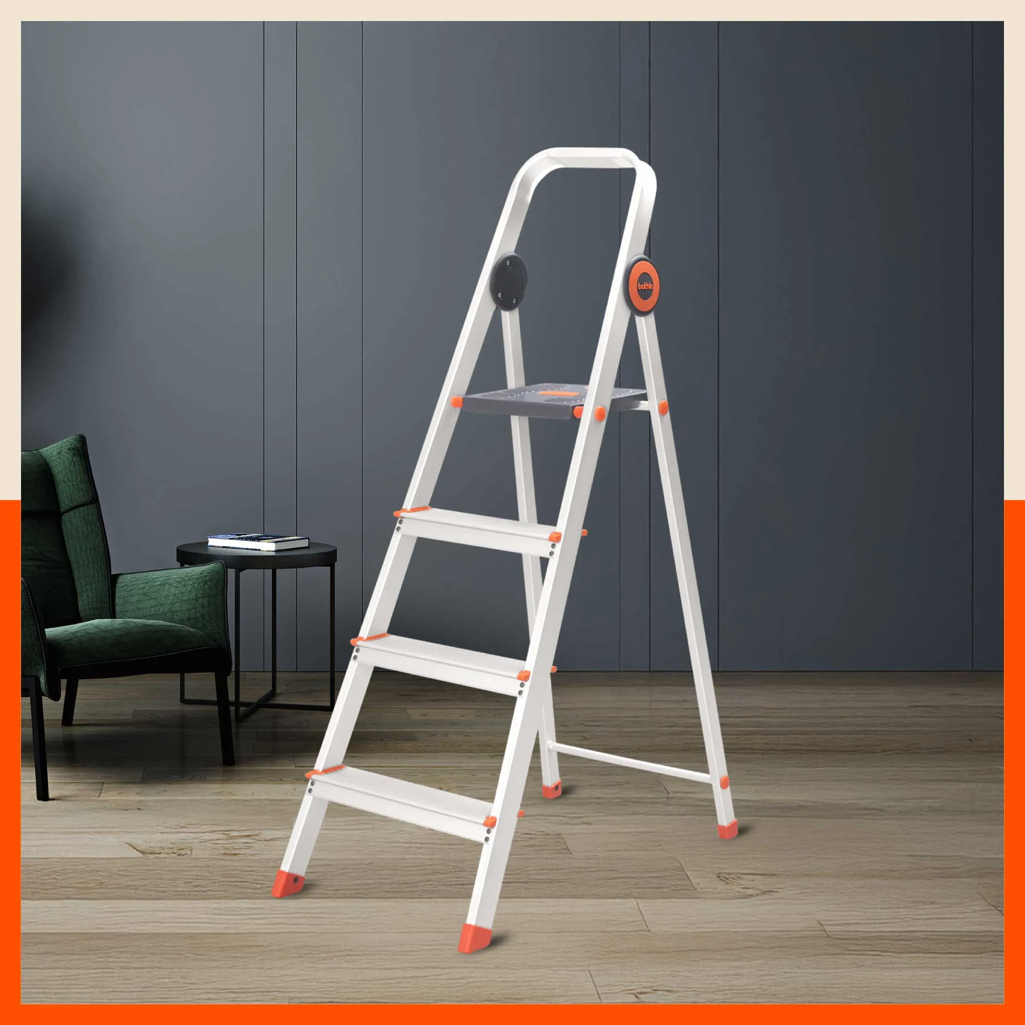 Bathla Advance Pro 4-Step Foldable Aluminium Ladder for Home | Heavy Duty & Anti-Slip Steps | 7 Year Manufacturer Warranty