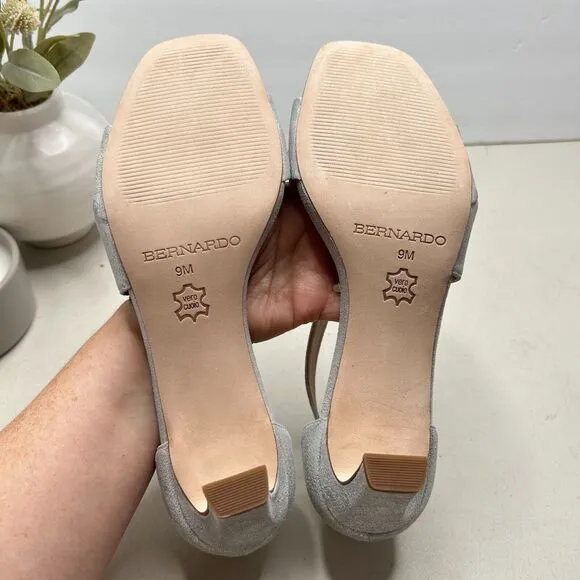 Bernardo Camille Pumps Silver Tumbled Metallic Suede Kitten Heels Women's US 9M