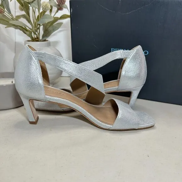 Bernardo Camille Pumps Silver Tumbled Metallic Suede Kitten Heels Women's US 9M
