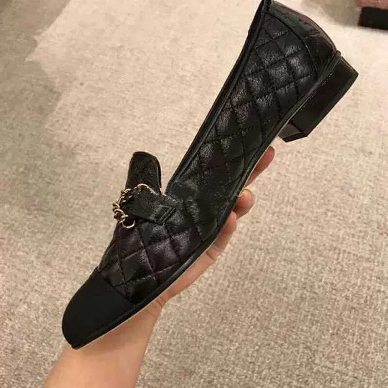 Black Pachwork Flats Shoes Woman Loafers Slip On Square Toe