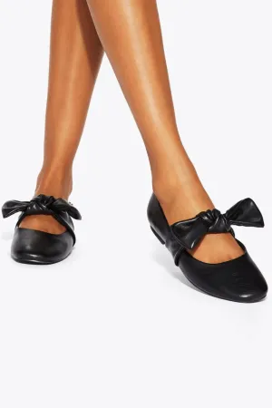 BLACK PU BOW DETAIL MARY JANE BALLET