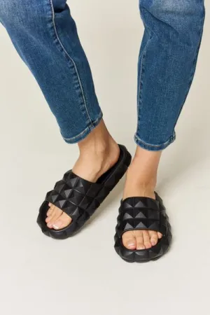 Black Pyramid Stud Toe Band Footbed Sandals