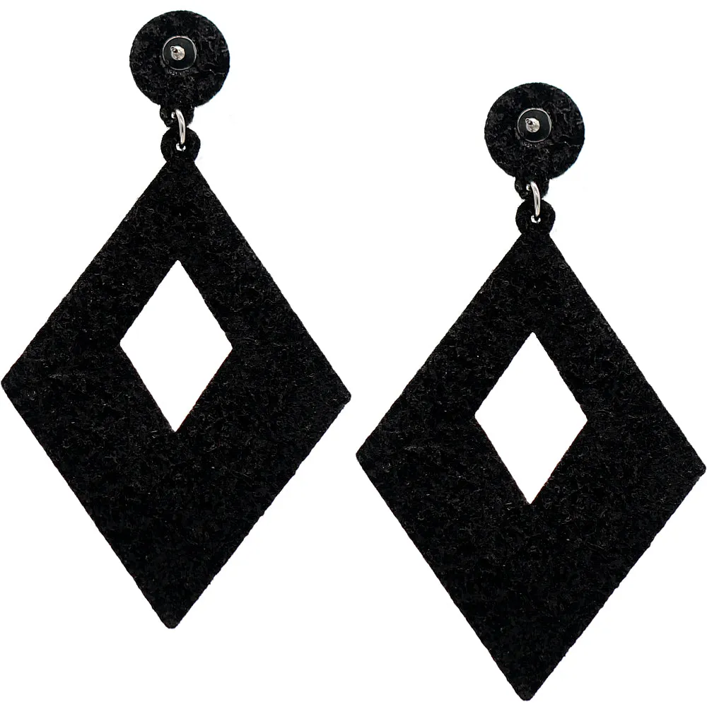 Black Rhinestone Rhombus Felt Earrings