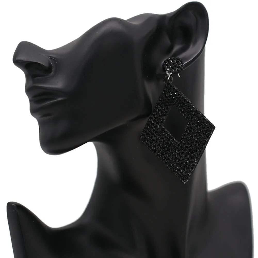 Black Rhinestone Rhombus Felt Earrings