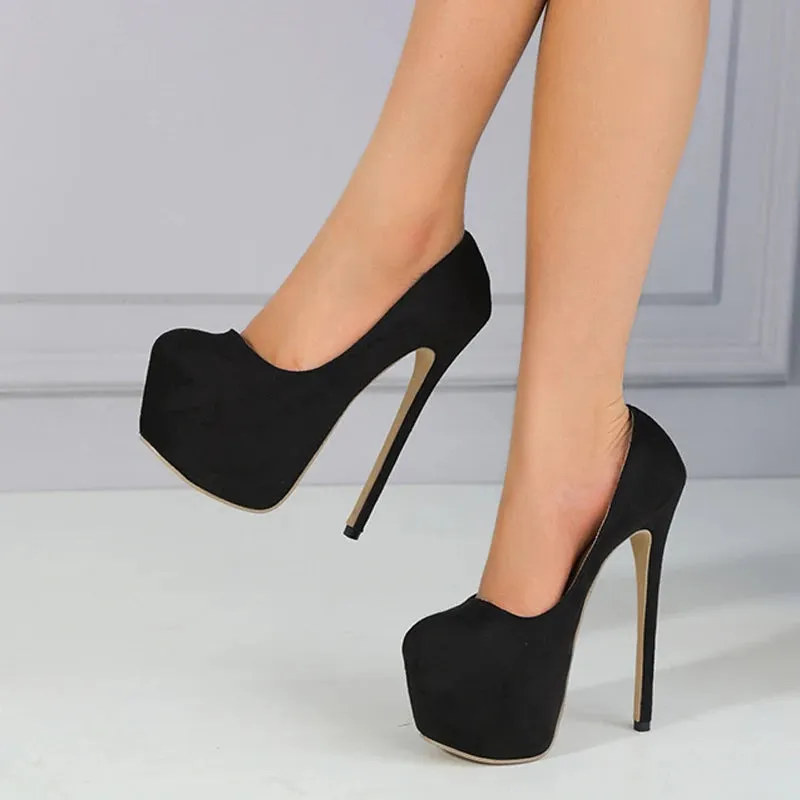 Black Round Toe Buckle Strap 17CM Super High Heels