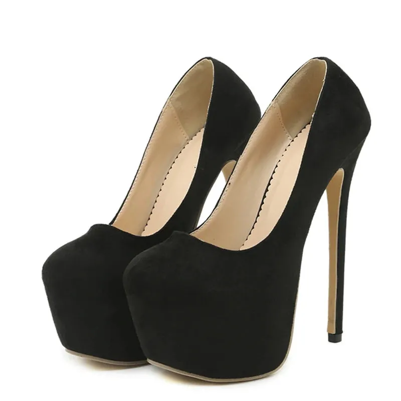 Black Round Toe Buckle Strap 17CM Super High Heels