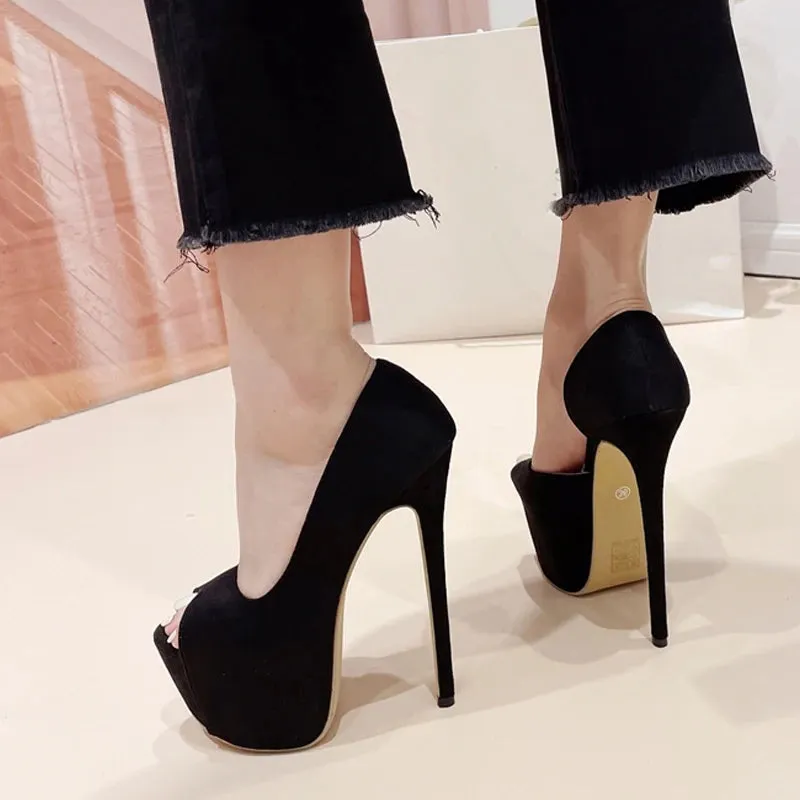 Black Slingback Peep Toe Platform Pumps for Women