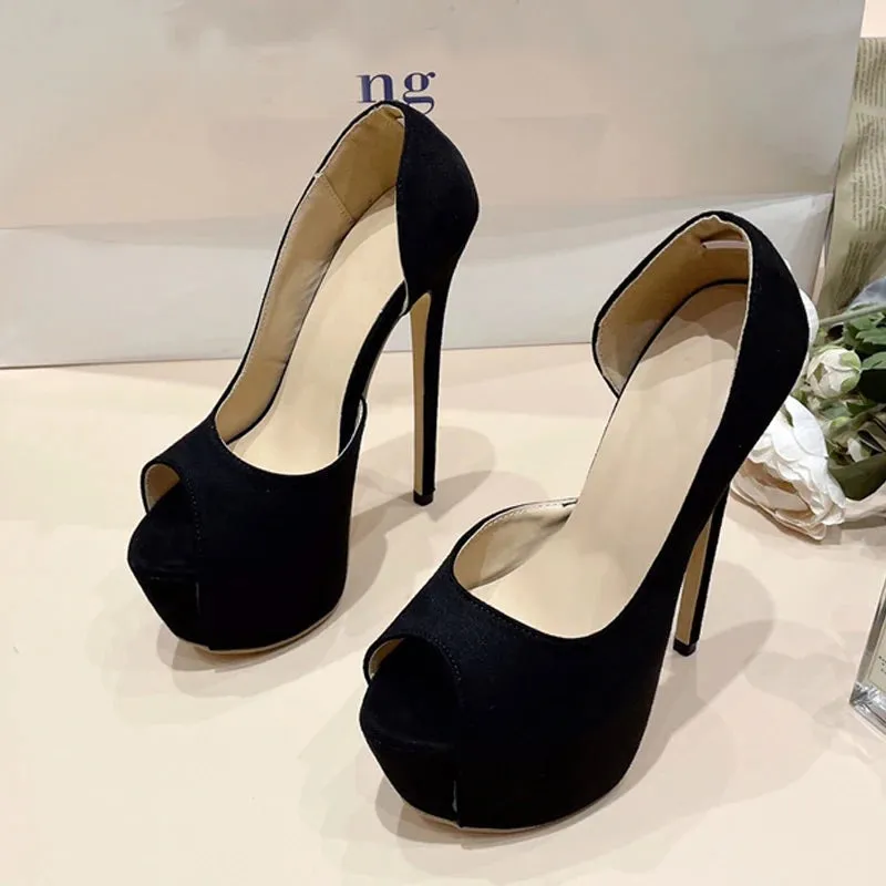 Black Slingback Peep Toe Platform Pumps for Women