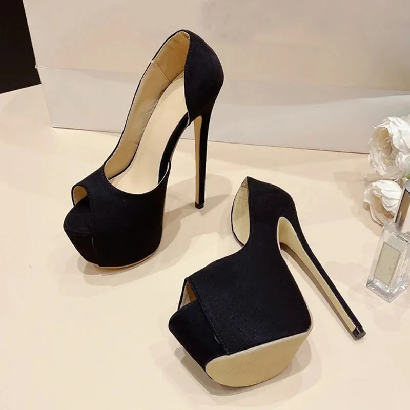 Black Slingback Peep Toe Platform Pumps for Women