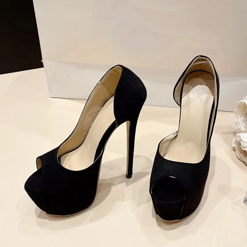 Black Slingback Peep Toe Platform Pumps for Women