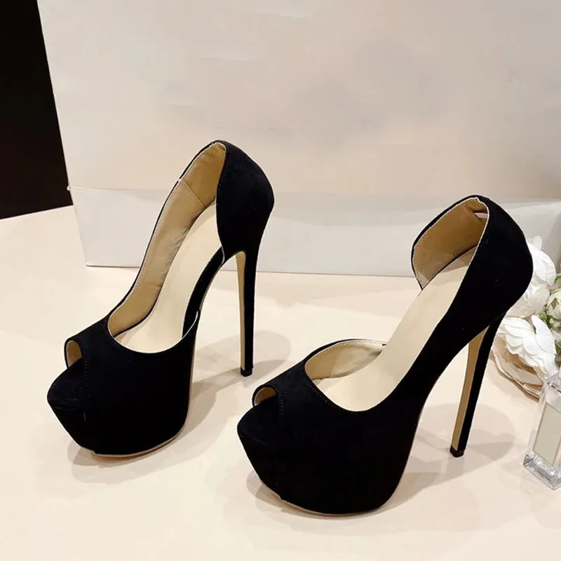 Black Slingback Peep Toe Platform Pumps for Women