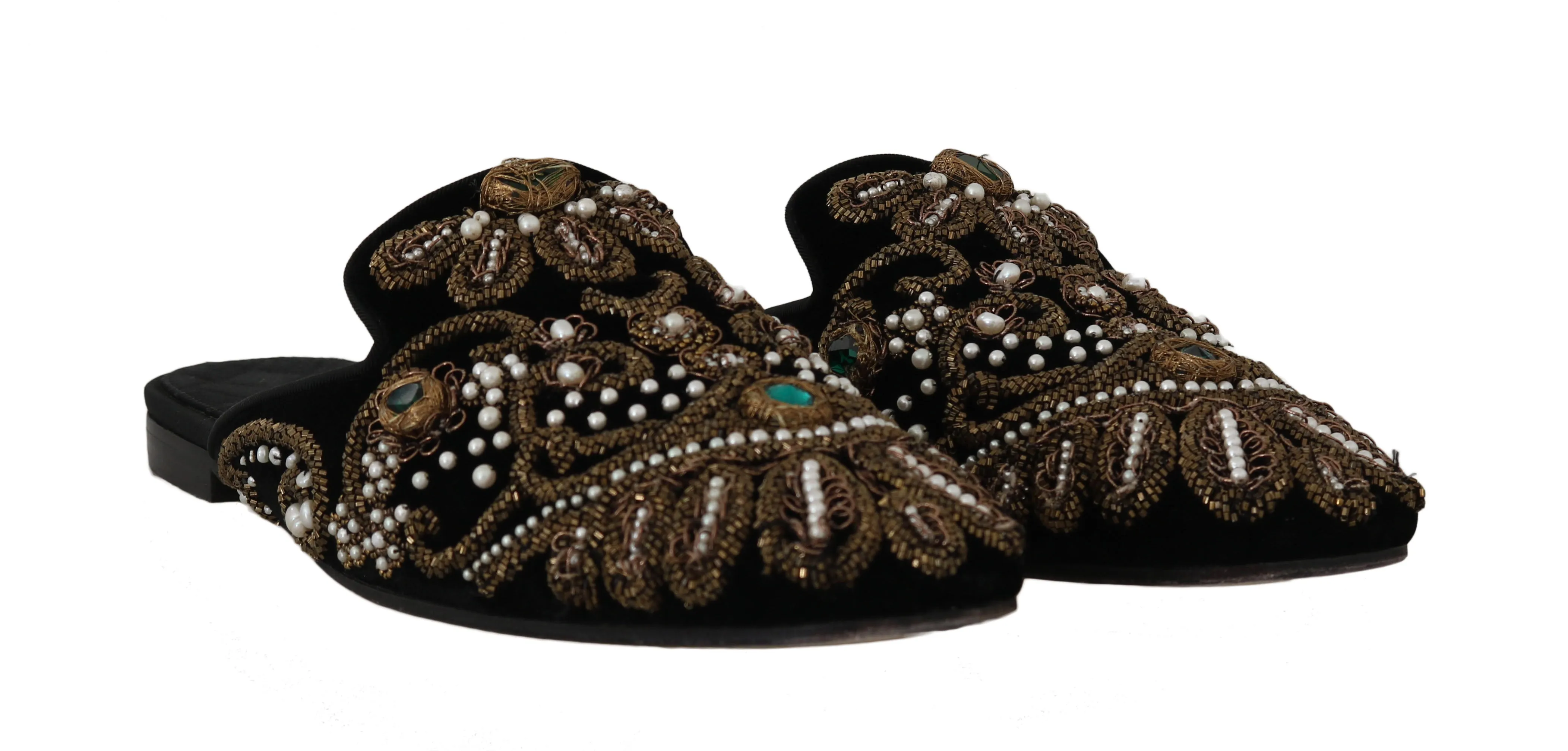 Black Velvet Crystal Slip On Mules