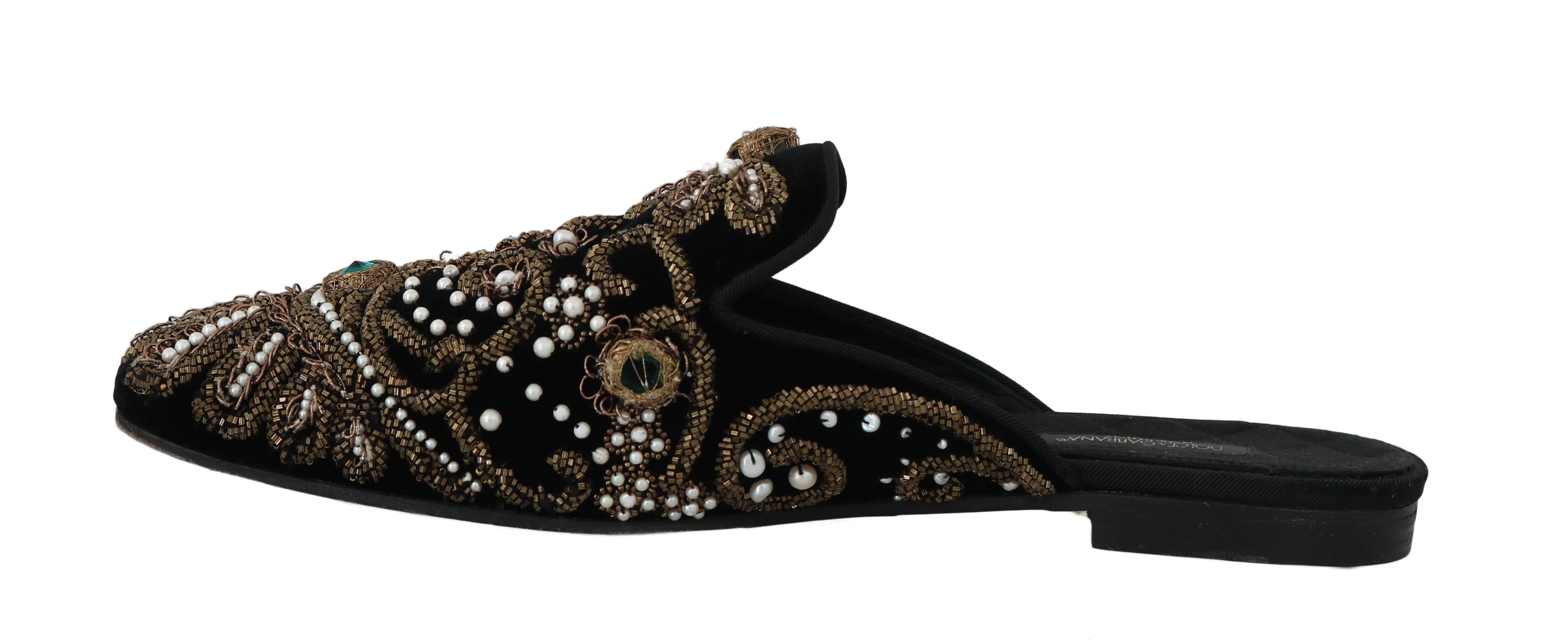 Black Velvet Crystal Slip On Mules