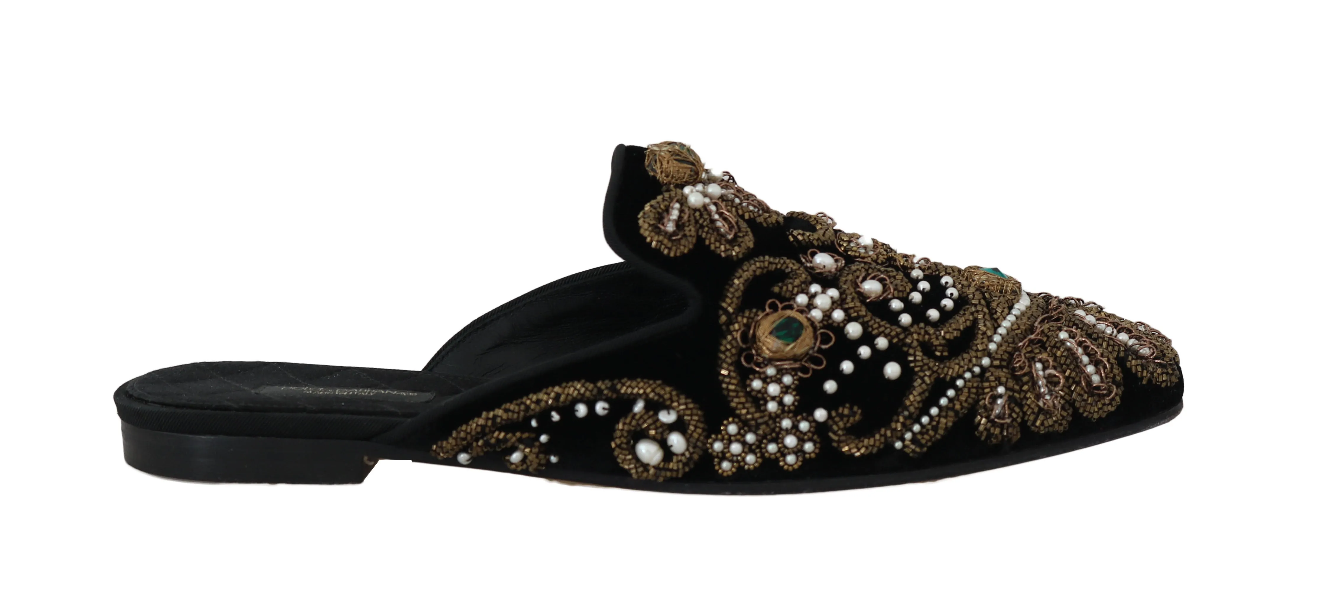 Black Velvet Crystal Slip On Mules