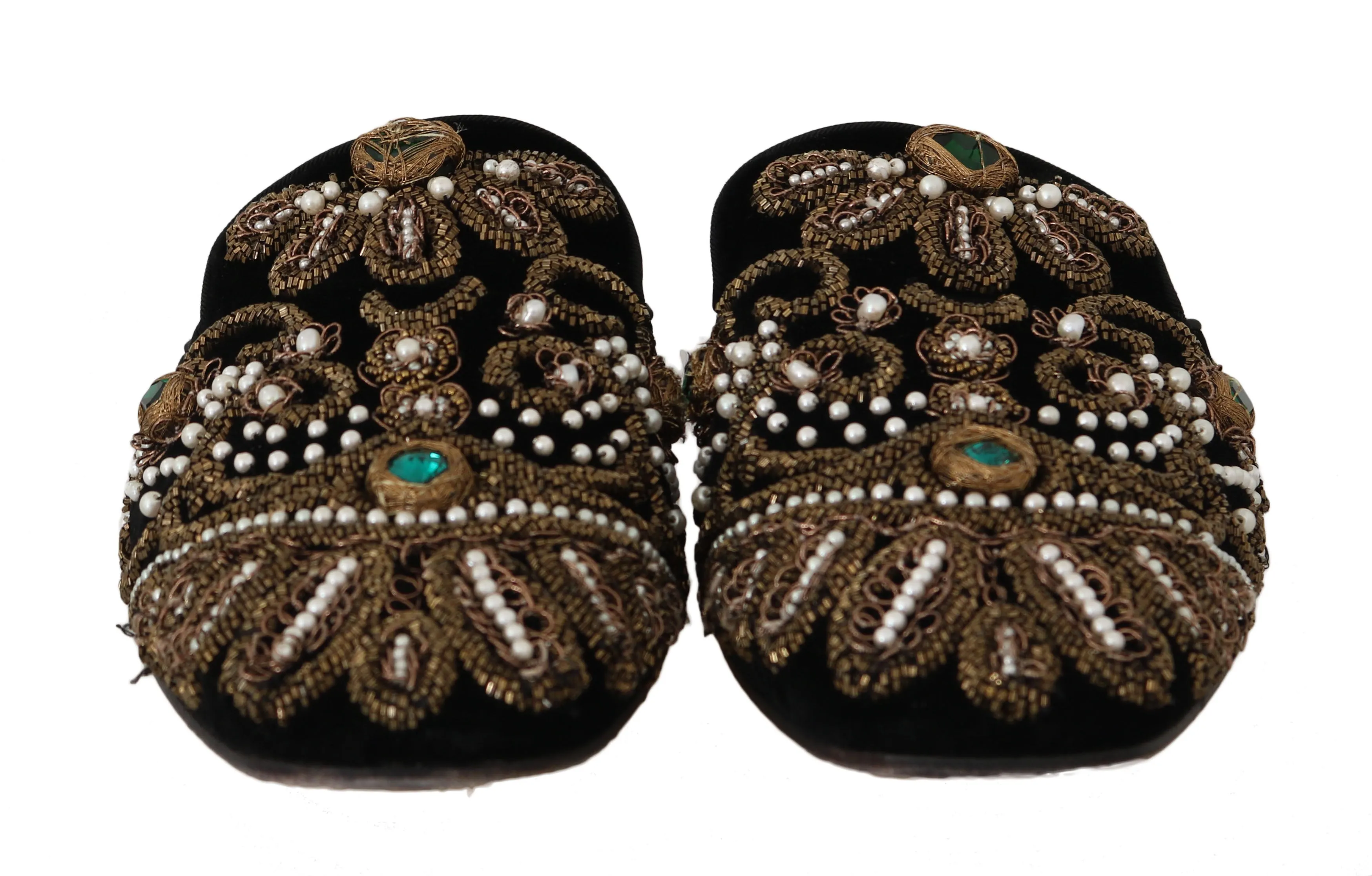 Black Velvet Crystal Slip On Mules