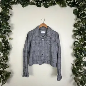 BLDWN Front Button Collard Wool Blend Jacket Plaid Grey Women’s Size M