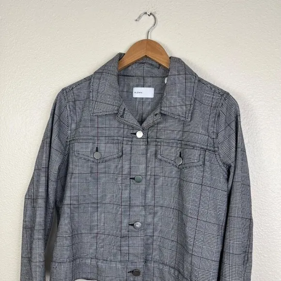BLDWN Front Button Collard Wool Blend Jacket Plaid Grey Women’s Size M