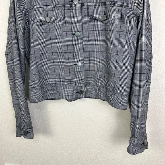 BLDWN Front Button Collard Wool Blend Jacket Plaid Grey Women’s Size M