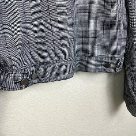 BLDWN Front Button Collard Wool Blend Jacket Plaid Grey Women’s Size M