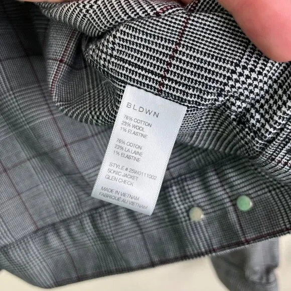 BLDWN Front Button Collard Wool Blend Jacket Plaid Grey Women’s Size M